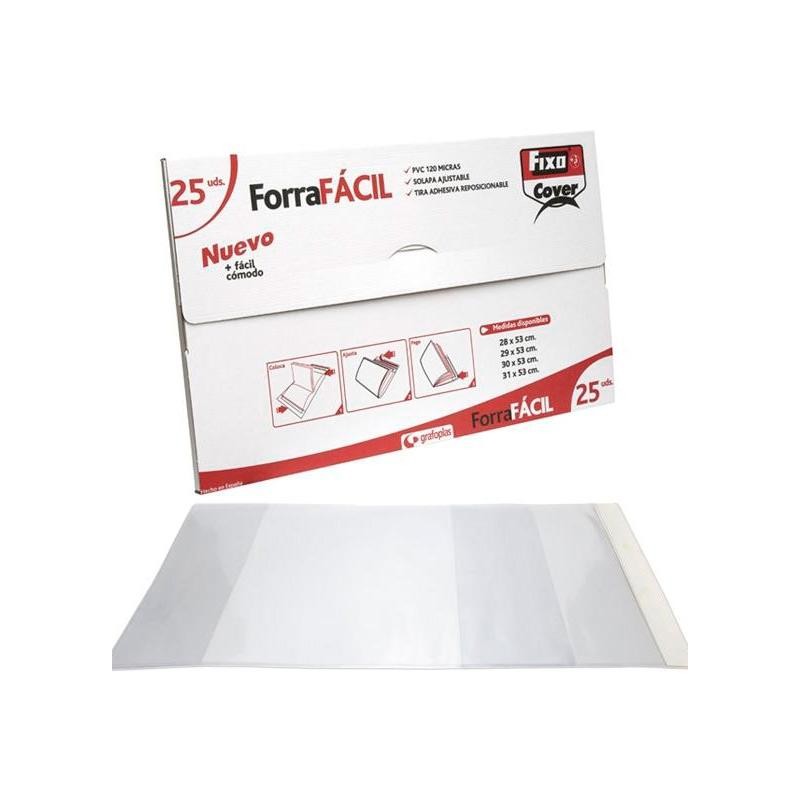 FIXO FORRO LIBROS SIN ADHESIVO SOLAPA AJUSTABLE PVC 120 MICRAS 0,29X0,53M TRANSPARENTE CAJA 25
