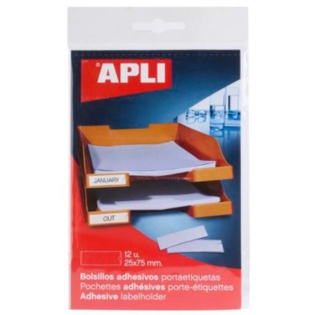 APLI BOLSILLOS ADHESIVOS PORTAETIQUETAS 25X75MM BOLSA DE 12 TRANSPARENTE