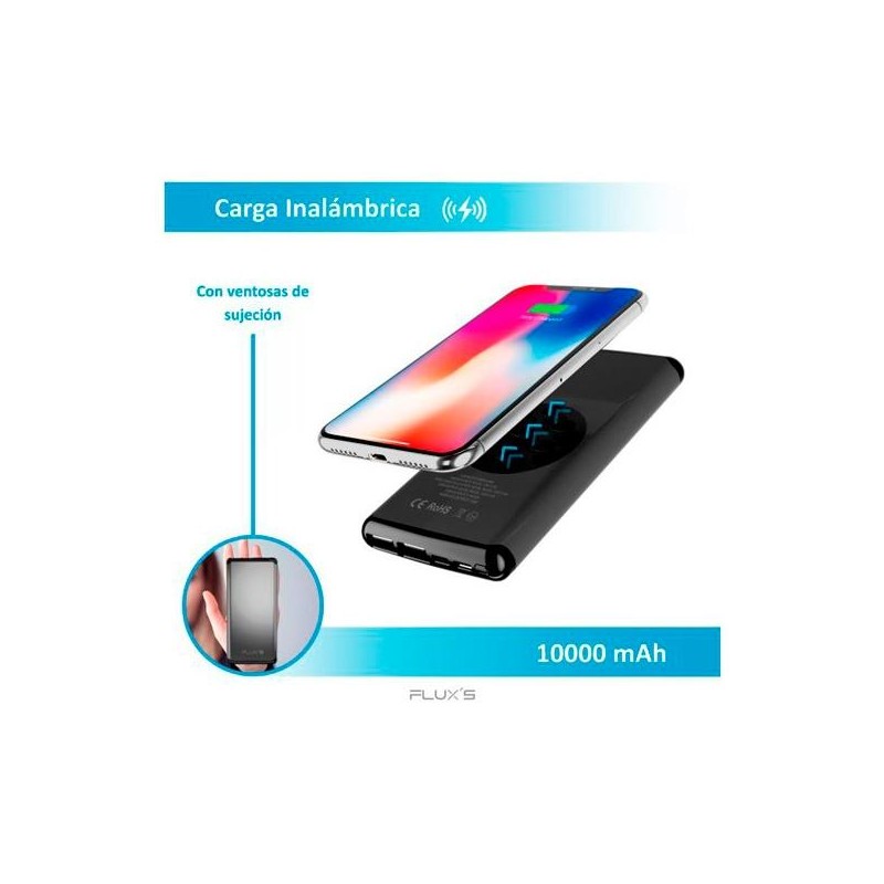 FLUX´S CARGADOR POWER BANK CON CARGA INALÁMBRICA EPSILON DE SOBREMESA QI 10K MAH NEGRO