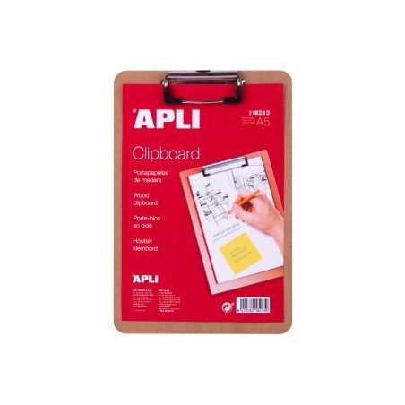 APLI CARPETA CON PINZA ALAMBRE SUPERIOR A5 BASE DE MADERA