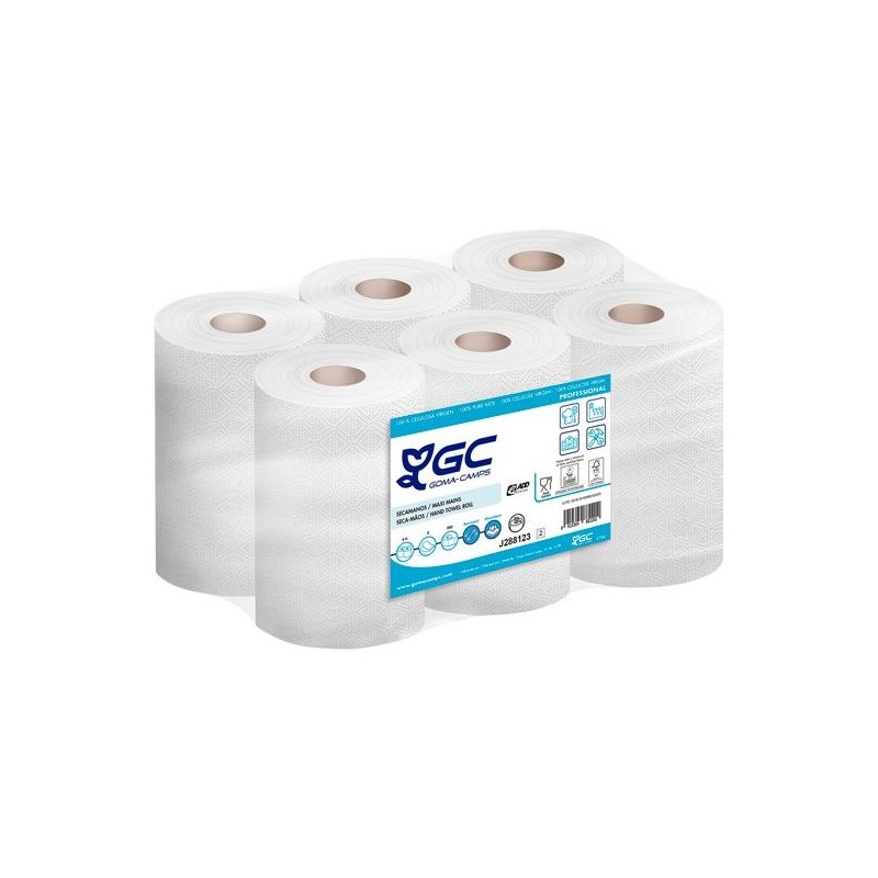 GC SECAMANOS MINI-MULTIUSO 2 CAPAS ADD SYSTEM 200/60 FSC SACO DE 6 ROLLOS CELULOSA VIRGEN