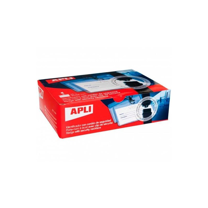 APLI CAJA DE 25 IDENTIFICADOR HORIZONTAL 90X56MM CON CORDÓN DE SEGURIDAD