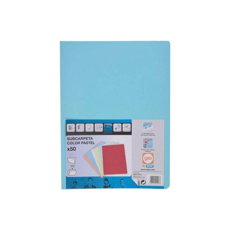 GIO SUBCARPETA SIMPLE CARTULINA FOLIO 180GR AZUL PASTEL -50U-