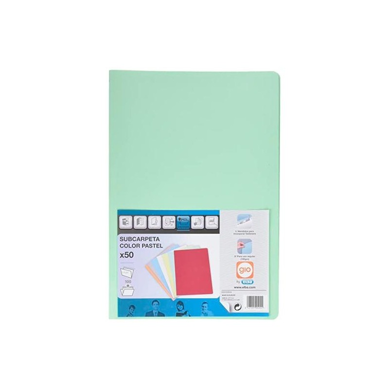 GIO SUBCARPETA SIMPLE CARTULINA FOLIO 180GR VERDE PASTEL -50U-