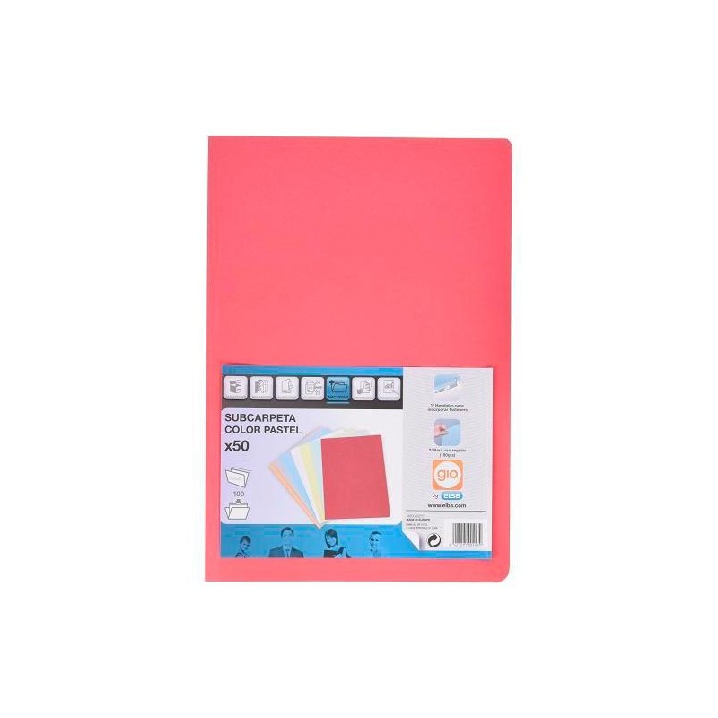 GIO SUBCARPETA SIMPLE CARTULINA FOLIO 180GR ROJO PASTEL -50U-