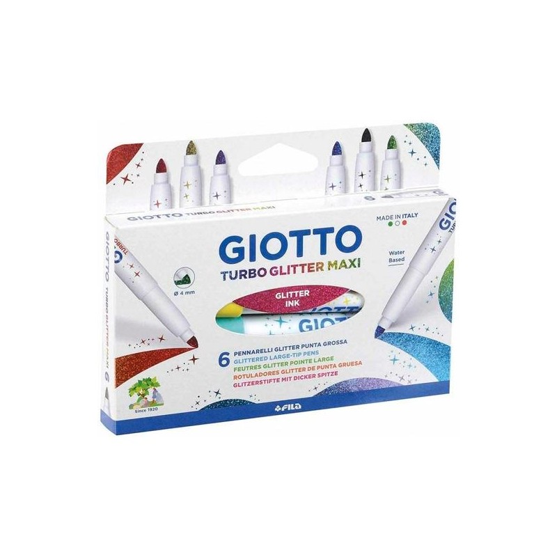 GIOTTO ROTULADORES TURBO GLITTER MAXI COLORES SURTIDOS ESTUCHE 6 UD