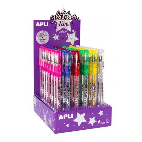 APLI BOLÍGRAFO GEL PEN GLITTER LIVE COLORES SURTIDOS -EXPOSITOR 48U-