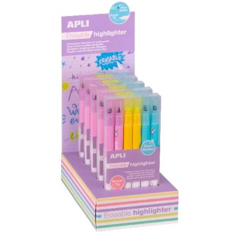 APLI MARCADOR FLUORESCENTE BORRABLE DOBLE PUNTA C/SURTIDOS EXPOSITOR 5 PACKS DE 6 UD