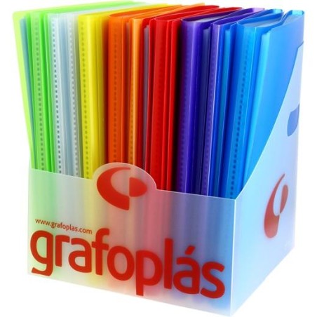 GRAFOPLÁS CARPETA CON FUNDAS POLIPLÁS SOLDADAS FOLIO PP SEMIRÍGIDO TRANSLÚCIDO C/SURTIDOS EXPOSITOR 20 UD