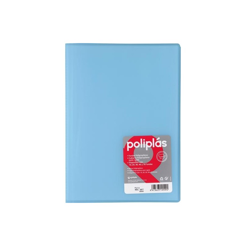 GRAFOPLÁS CARPETA CON FUNDAS POLIPLÁS SOLDADAS FOLIO 10 FUNDAS PP SEMIRÍGIDO TRANSLÚCIDO AZUL SOFT