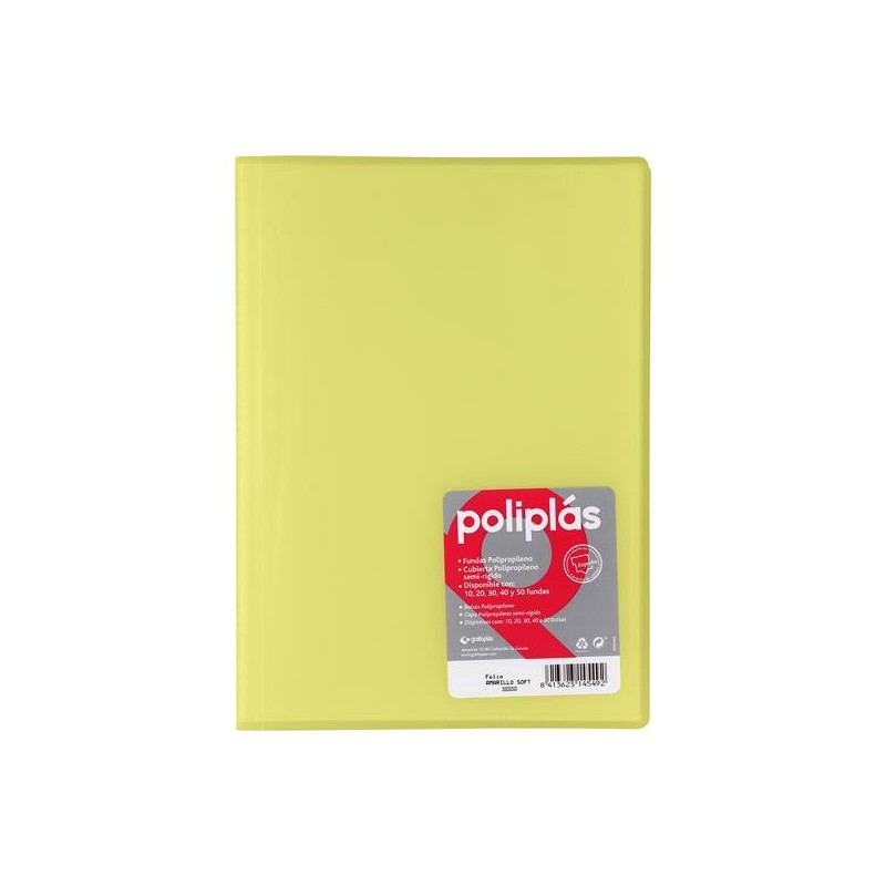 GRAFOPLÁS CARPETA CON FUNDAS POLIPLÁS SOLDADAS FOLIO 10 FUNDAS PP SEMIRÍGIDO TRANSLÚCIDO AMARILLO SOFT