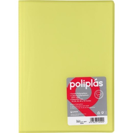 GRAFOPLÁS CARPETA CON FUNDAS POLIPLÁS SOLDADAS FOLIO 10 FUNDAS PP SEMIRÍGIDO TRANSLÚCIDO AMARILLO SOFT