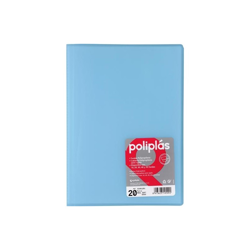 GRAFOPLÁS CARPETA CON FUNDAS POLIPLÁS SOLDADAS FOLIO 20 FUNDAS PP SEMIRÍGIDO TRANSLÚCIDO AZUL SOFT