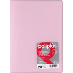 GRAFOPLÁS CARPETA CON FUNDAS POLIPLÁS SOLDADAS FOLIO 20 FUNDAS PP SEMIRÍGIDO TRANSLÚCIDO ROSA SOFT