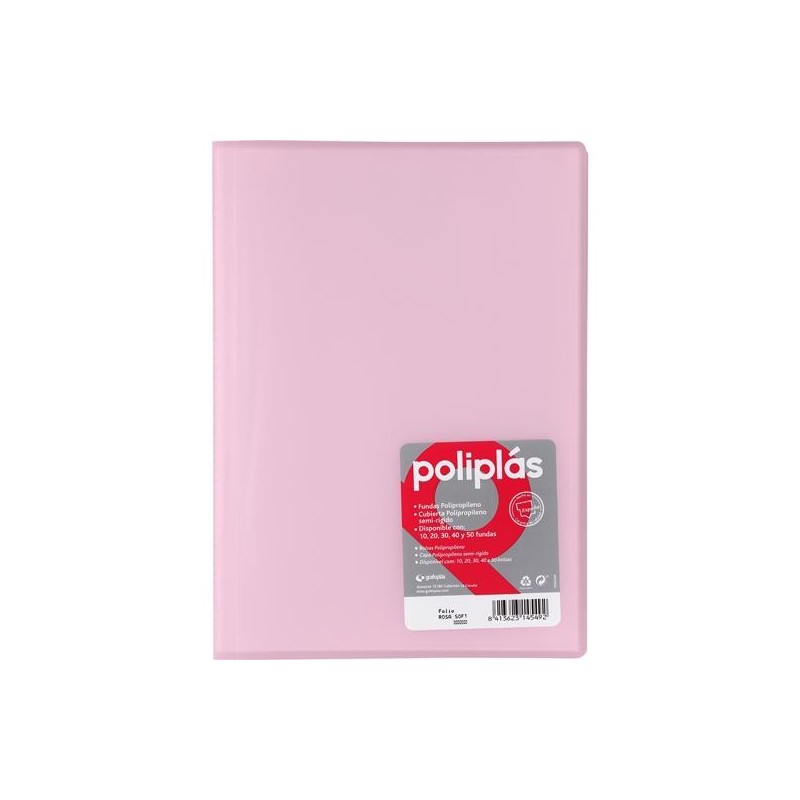 GRAFOPLÁS CARPETA CON FUNDAS POLIPLÁS SOLDADAS FOLIO 30 FUNDAS PP SEMIRÍGIDO TRANSLÚCIDO ROSA SOFT