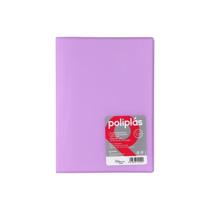 GRAFOPLÁS CARPETA CON FUNDAS POLIPLÁS SOLDADAS FOLIO 30 FUNDAS PP SEMIRÍGIDO TRANSLÚCIDO LAVANDA SOFT