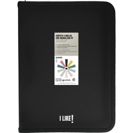 GRAFOPLÁS CARPETA ANILLAS MIXTAS 4X25MM CON CREMALLERA I LIKE A4+ PP RÍGIDO OPACO NEGRO