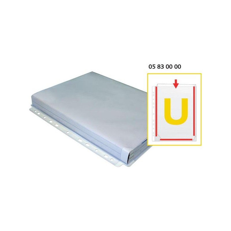 GRAFOPLÁS BOLSA 5 FUNDAS A4 FUELLE EN U 11 TALADROS PVC TRANSPARENTE