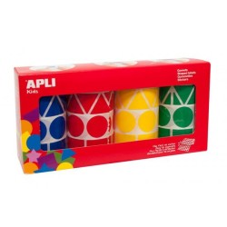 APLI GOMETS GEOMÉTRICOS CAJA 4 ROLLOS FORMAS Y COLORES SURTIDOS -5428 UNIDADES-