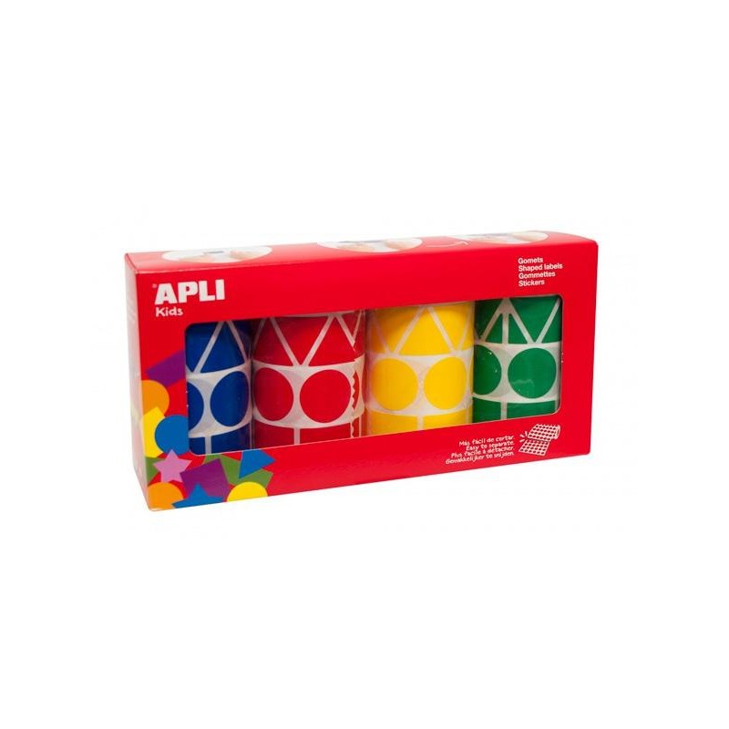APLI GOMETS GEOMÉTRICOS CAJA 4 ROLLOS FORMAS Y COLORES SURTIDOS -5428 UNIDADES-