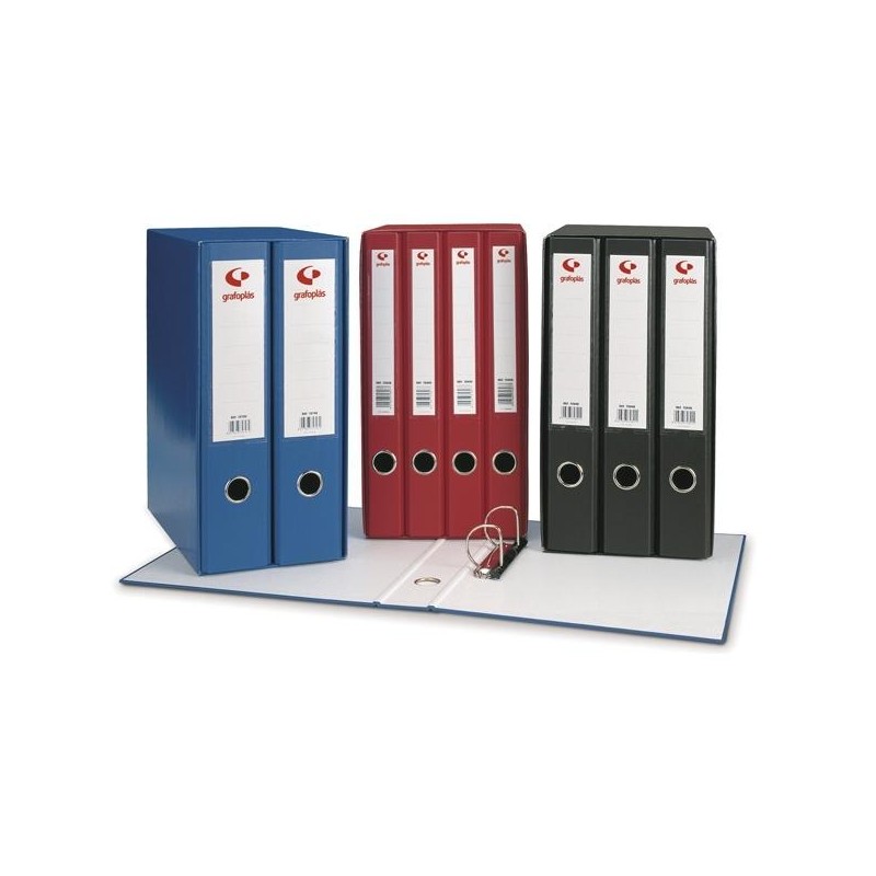 GRAFOPLAS MÓDULO GRAFCOLOR 2 ARCHIVADORES PALANCA 2 ANILLAS MIXTAS 65MM FOLIO CUBIERTA FORRADA PP NEGRO