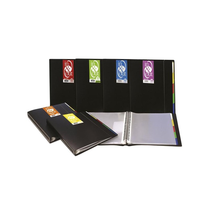 GRAFOPLÁS CARPETA 100 FUNDAS ESPIRAL A4 EXTRAÍBLES CALIDAD EXTRA 5 SEPARADORES PP RÍGIDO OPACO IN & OUT NEGRO
