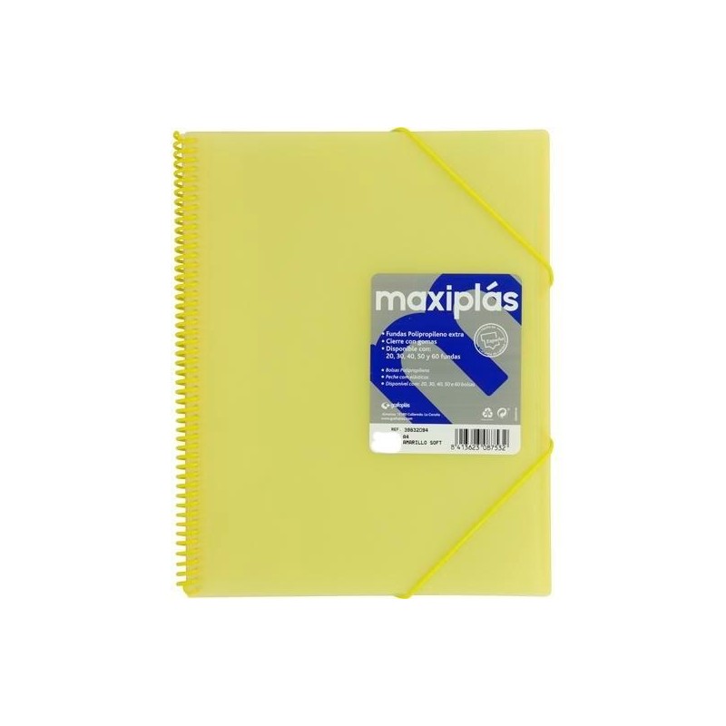 GRAFOPLÁS CARPETA CON FUNDAS MAXIPLÁS ESPIRAL A4 30 FUNDAS C/SOBRE PP RÍGIDO TRANSLÚCIDO AMARILLO SOFT