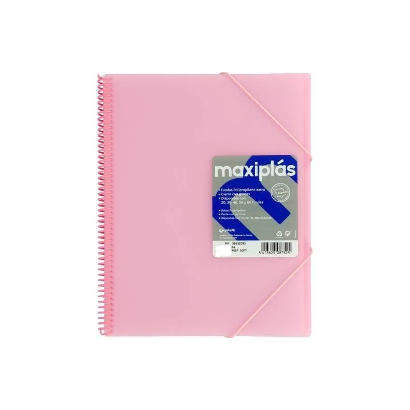 GRAFOPLÁS CARPETA CON FUNDAS MAXIPLÁS ESPIRAL A4 40 FUNDAS C/SOBRE PP RÍGIDO TRANSLÚCIDO ROSA SOFT