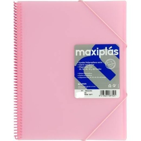 GRAFOPLÁS CARPETA CON FUNDAS MAXIPLÁS ESPIRAL A4 40 FUNDAS C/SOBRE PP RÍGIDO TRANSLÚCIDO ROSA SOFT