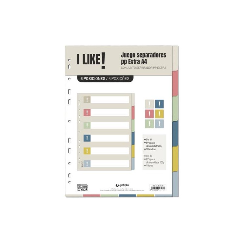 GRAFOPLÁS SEPARADORES 6 POSICIONES A4 11 TALADROS PP I LIKE 3