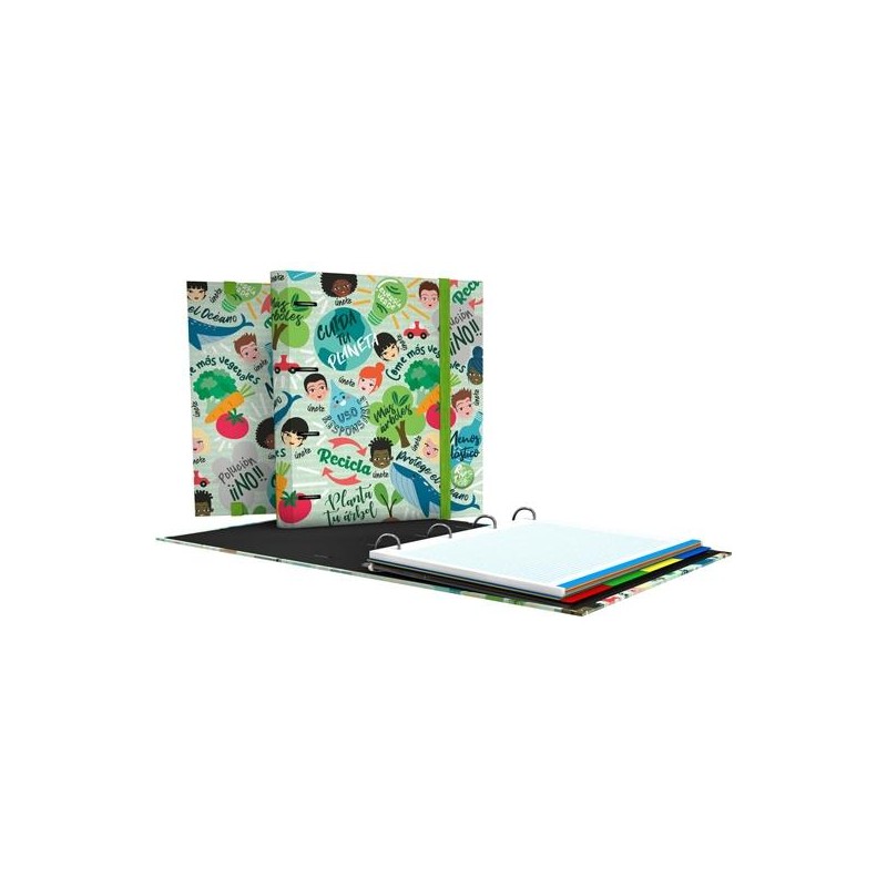 GRAFOPLÁS CARPEBOOK 4 ANILLAS MIXTAS D35 REVOLUTION GREEN 4 SEPARADORES C/RECAMBIO 100H A4 CARTÓN PLASTIFICADO