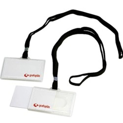 GRAFOPLÁS PORTADISTINTIVOS INYECTADO + CORDON NEGRO 65X95MM PACK -50U-