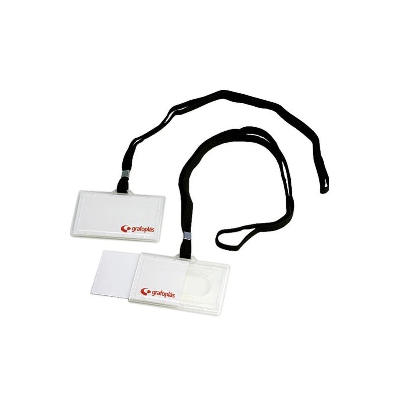 GRAFOPLÁS PORTADISTINTIVOS INYECTADO + CORDON NEGRO 65X95MM PACK -50U-