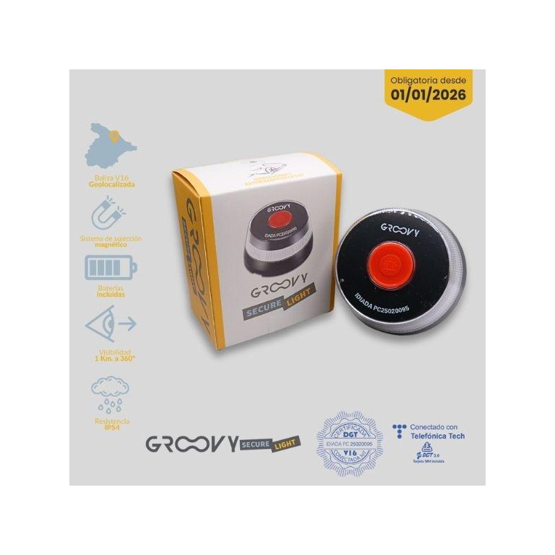 GROOVY DISPOSITIVO LUMINOSO V16 SEÑALIZACIÓN HOMOLOGADO CONECTADO CON DGT GEOLOCALIZADA