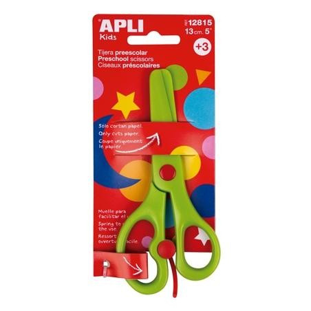 APLI TIJERAS PREESCOLAR AMBIDIESTROS 13CM ASIMÉTRICAS +3 AÑOS VERDE -BLISTER-