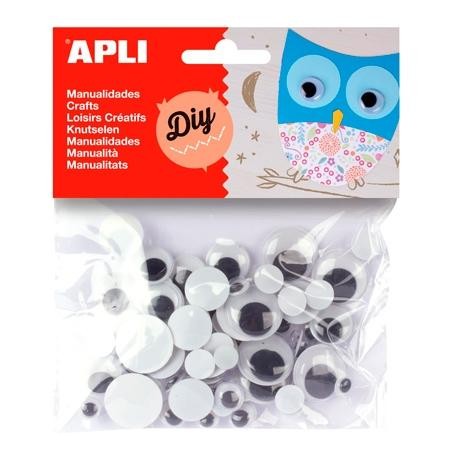 APLI OJOS MÓVILES NEGROS REDONDOS SIN ADHESIVO TAMAÑOS SURTIDOS -BOLSA 75U-