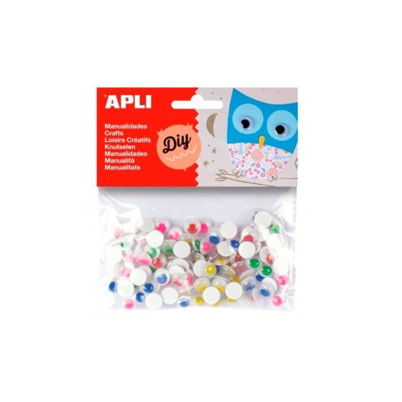 APLI OJOS MÓVILES PUPILA COLOR REDONDOS ADHESIVOS SURTIDO BOLSA -100U-