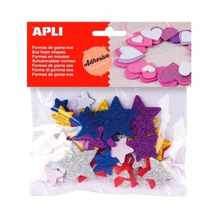 APLI FORMAS GOMA EVA ADHESIVAS ESTRELLAS CON PURPURINA METALIZADA COLORES SURTIDOS -50U-