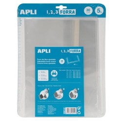 APLI FORRO DE LIBROS CON SOLAPA AJUSTABLE 300MM PP 75 MICRAS BLÍSTER 5 UD