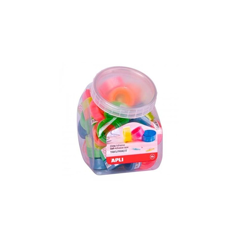 APLI CINTA ADHESIVA TRANSPARENTE ROLLO 19MM X 20M EXPOSITOR 50 UD C/SURTIDOS FLUORESCENTES