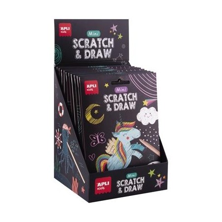 APLI MINI LÁMINAS RASCA Y DIBUJA SET SCRATCH&DRAW CAJA EXPOSITORA DE 12 SURTIDOS +4 AÑOS