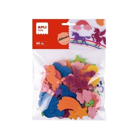 APLI FORMAS DE GOMA EVA ADHESIVA DISEÑO UNICORNIOS BOLSA DE 40 C/SURTIDOS +4 AÑOS