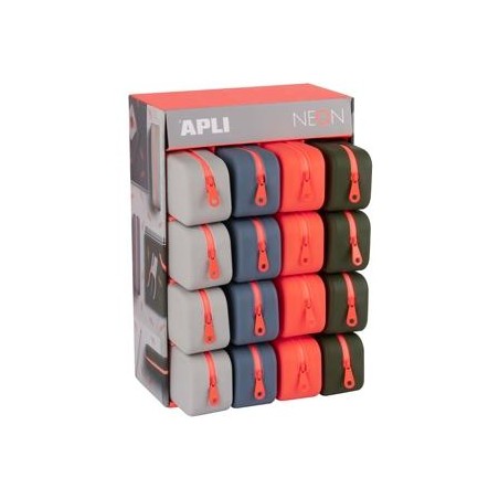 APLI ESTUCHE DE SILICONA NEON RECTANGULAR EXPOSITOR DE 16 C/SURTIDOS