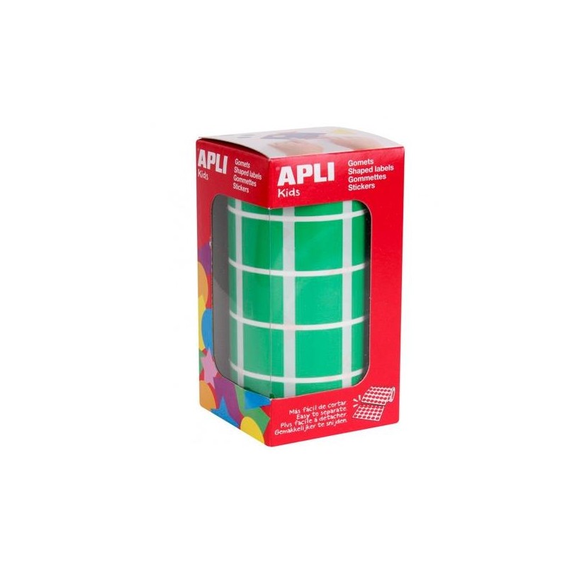 APLI GOMETS CUADRADOS 20MM ROLLO VERDE -ROLLO 1770 UNIDADES-
