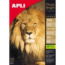 APLI PAPEL FOTOGRÁFICO PROFESIONAL PHOTO BRIGHT A4 240GR INKJET PAQUETE 60H BLANCO BRILLO
