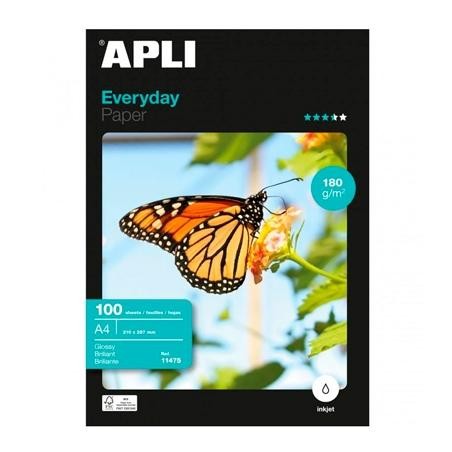 APLI PAPEL FOTOGRÁFICO EVERYDAY A4 180GR INKJET PAQUETE 100H BLANCO BRILLO