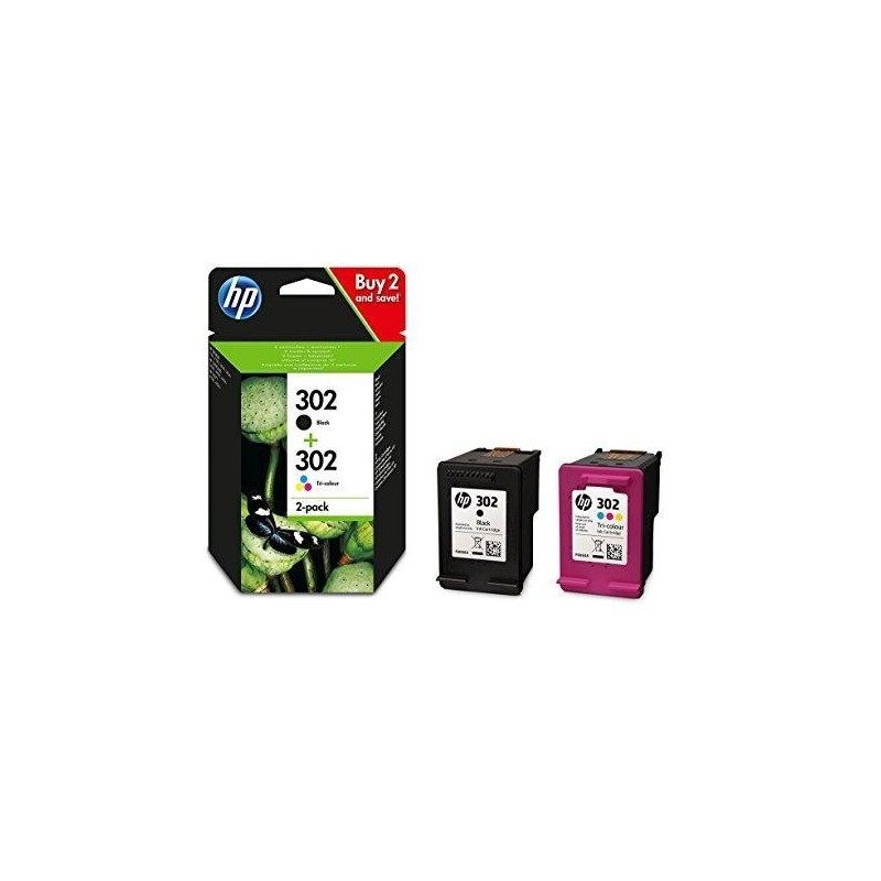 HP TINTA NEGRO + TRICOLOR (C/M/Y) OFFICEJET 3830 - Nº 302 (F6U66AE + F6U65AE) (PACK 4 COLORES)