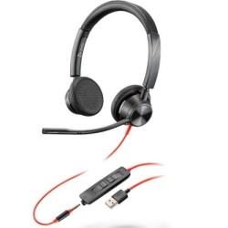 HP POLY AURICULARES BLACKWIRE 3325 DIADEMA BINAURAL C/ MICRÓFONO CONTROL DE VOLUMEN CABLE USB+JACK 3,5MM CON CERTIFICACIÓN MICRO
