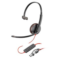 HP POLY AURICULARES BLACKWIRE C3210 DIADEMA MONOAURAL MICRÓFONO CONTROL DE VOLUMEN CABLE USB A/C