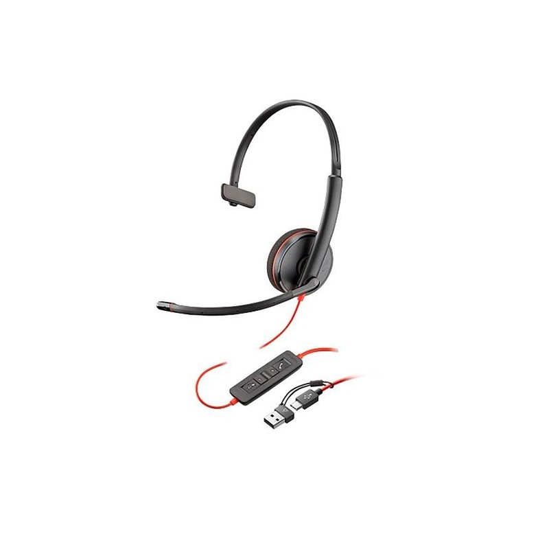 HP POLY AURICULARES BLACKWIRE C3210 DIADEMA MONOAURAL MICRÓFONO CONTROL DE VOLUMEN CABLE USB A/C